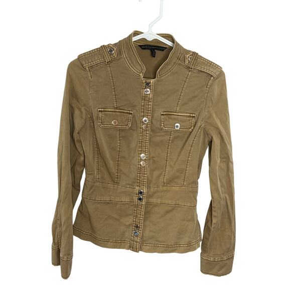 White House Black Market Snap Front Snatch Waist Stretch Military Jacket Size 0 - Picture 1 of 16